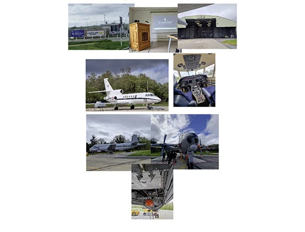 Visite de la base d’aéronautique navale de Lann-Bihoué : hangars, Falcon 50 de la Marine et son cockpit